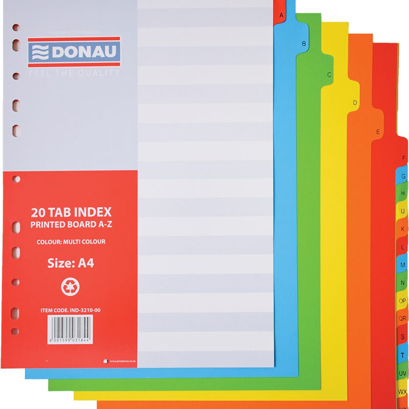 Donua Multi Colour Board Index A4 A-Z Alphabetical