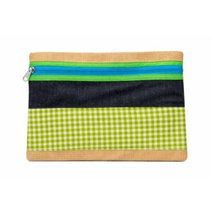 4stationery A5 Hessian And Denim Zipper Bag Green Check