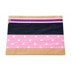 4stationery A4 Hessian And Denim Zipper Bag Pink