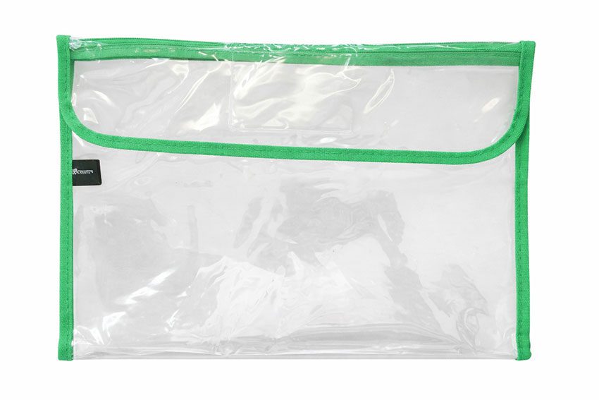 Trefoil Clear Library Bag With Zip And Flap Green
