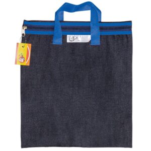 Trefoil Denim Library Book Bag With Handle Blue