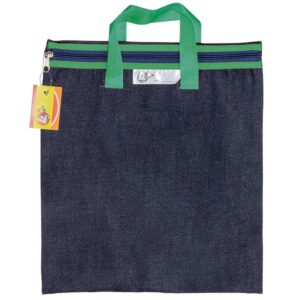 Trefoil Denim Library Book Bag With Handle Green