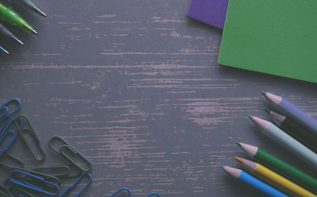 Back to school stationery laid out on a desk